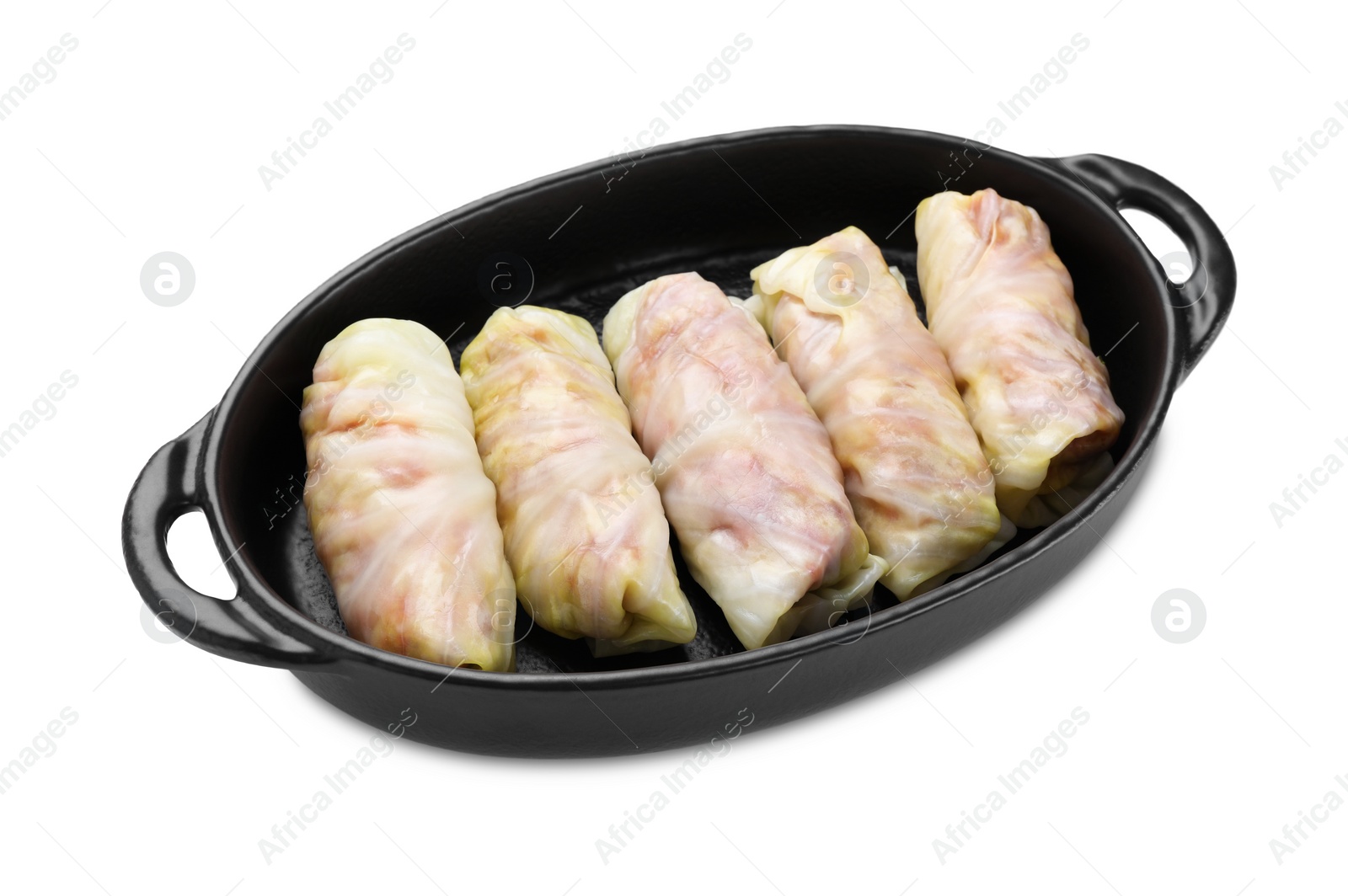 Photo of Uncooked stuffed cabbage rolls isolated on white