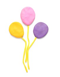 Photo of Beautiful balloons made of plasticine isolated on white, top view