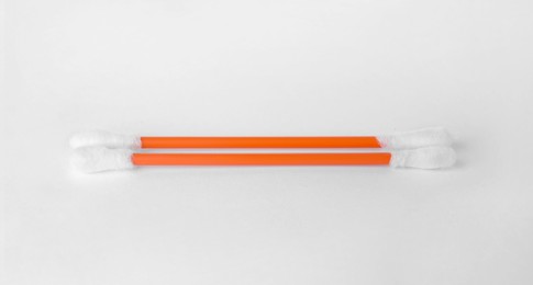 Clean cotton buds on white background. Hygienic accessory