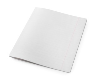 Lined copybook paper sheet on white background