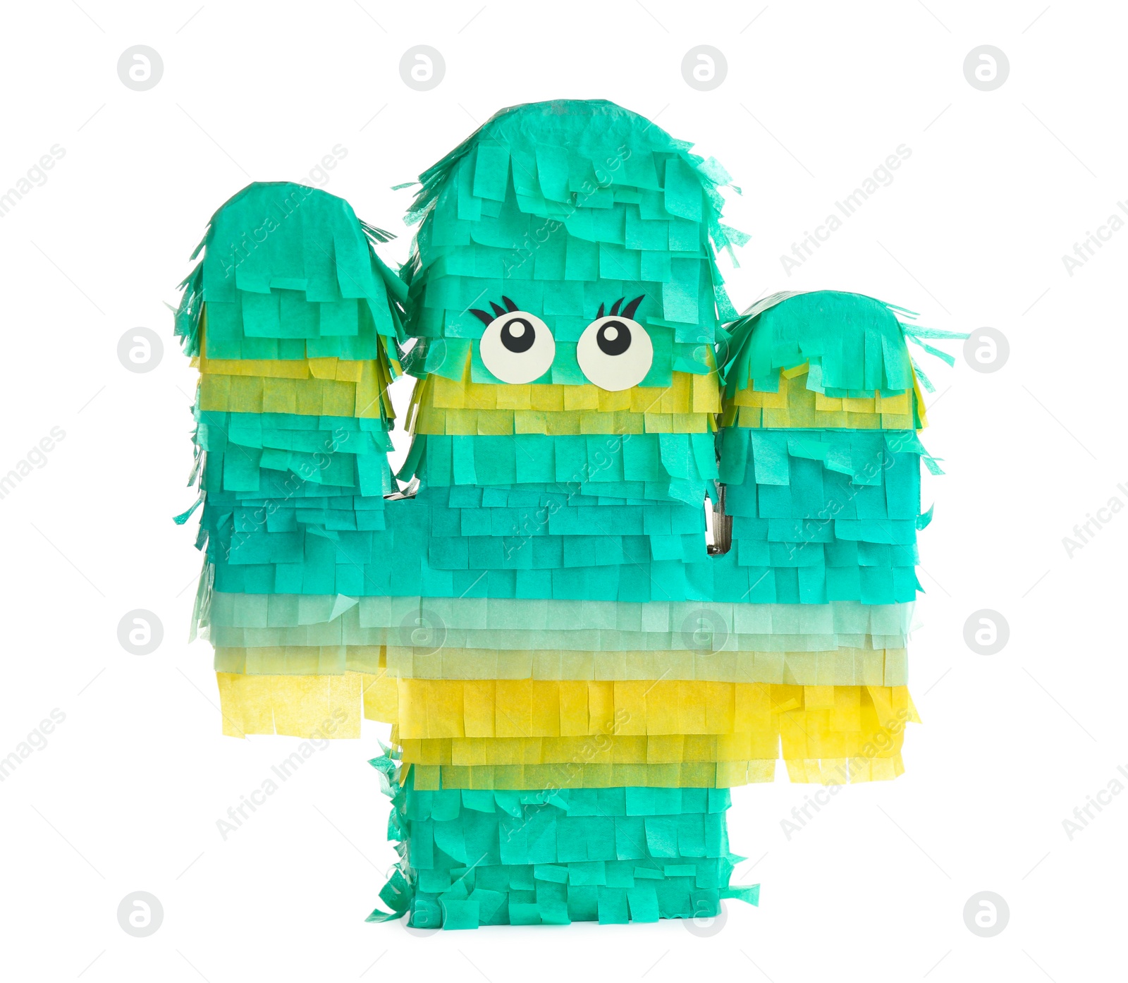 Photo of Bright colorful cactus pinata isolated on white