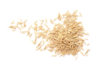 Raw oats on white background. Healthy grains and cereals