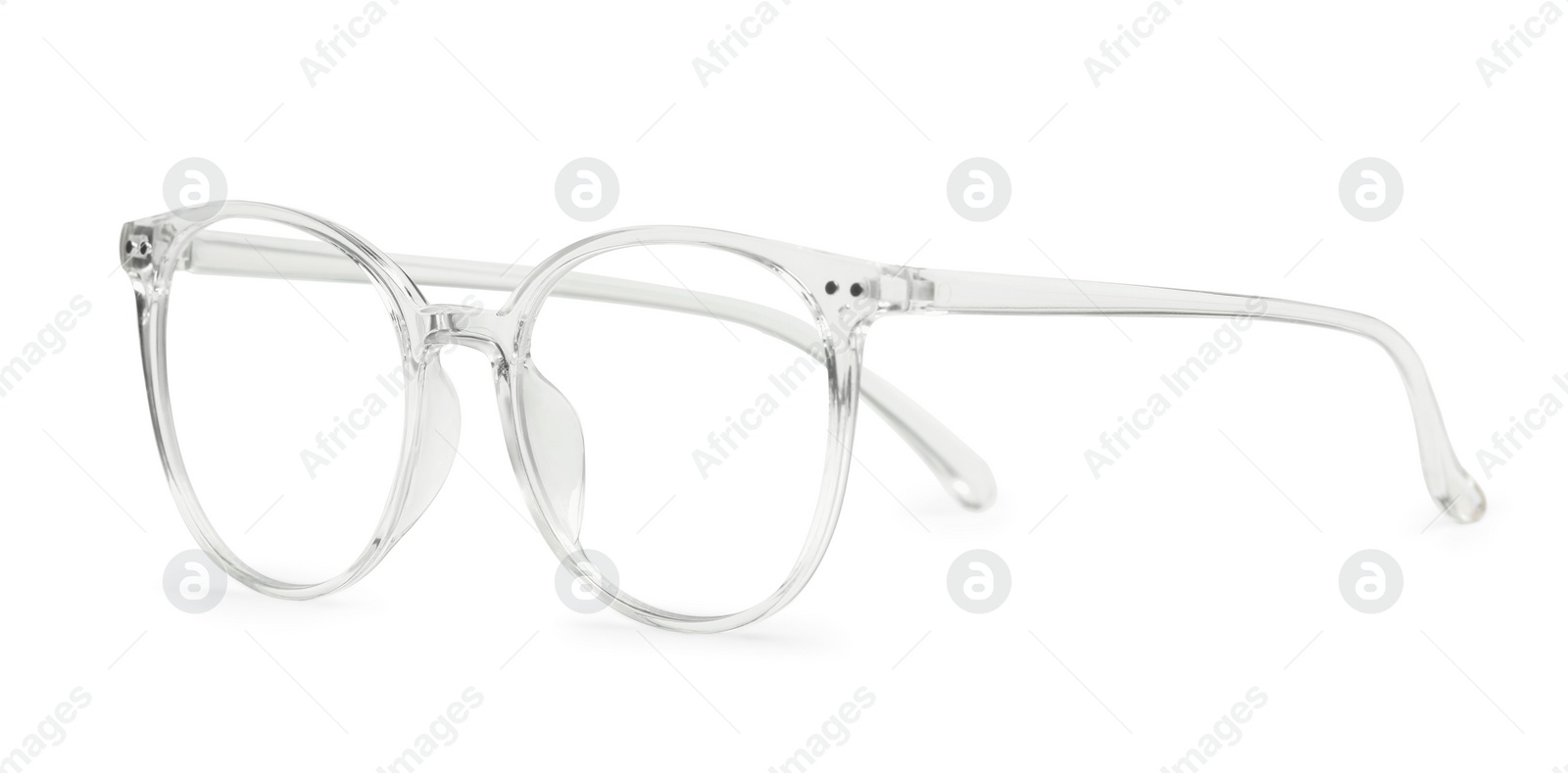 Photo of Stylish glasses with transparent frame isolated on white