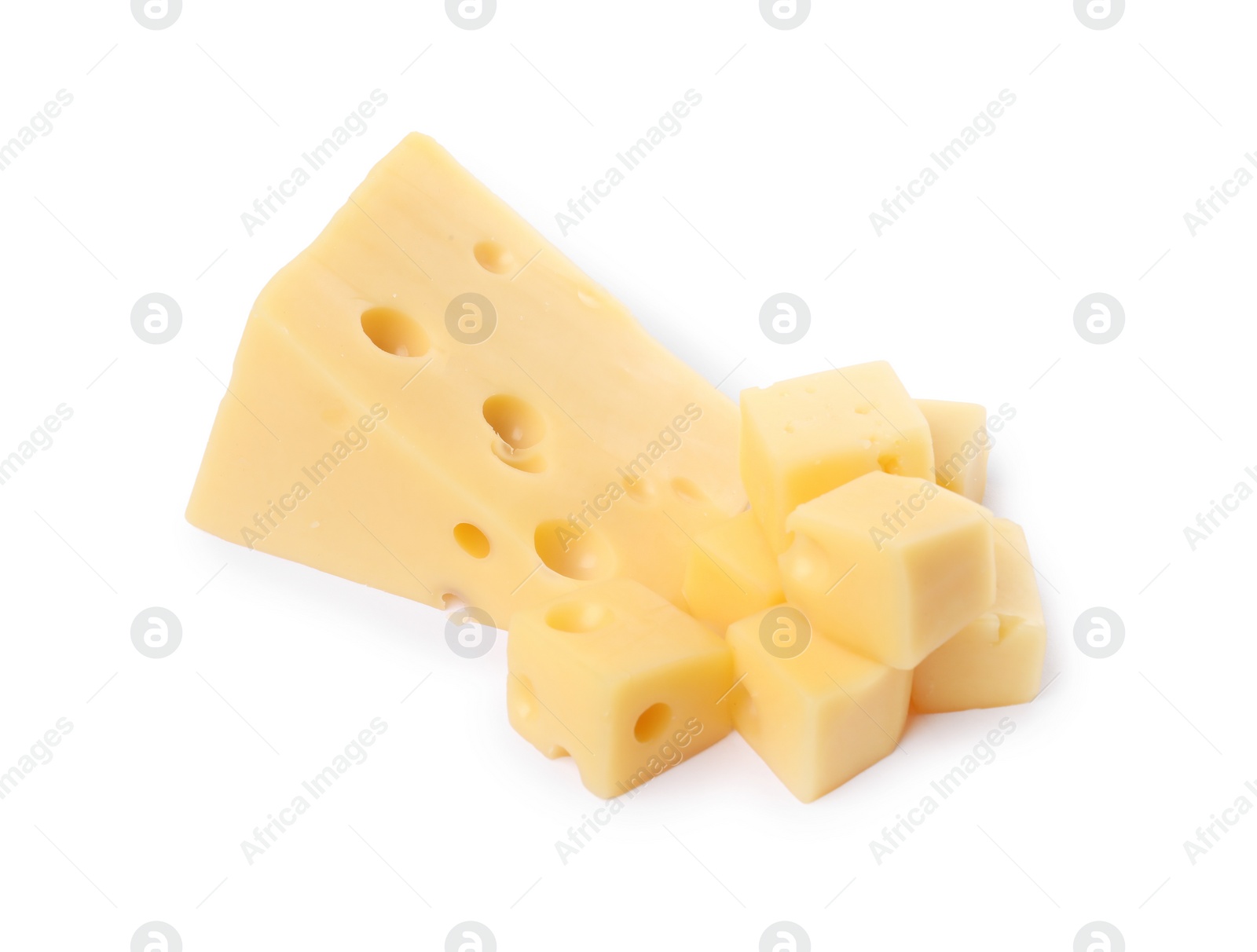 Photo of Cut fresh delicious cheese isolated on white