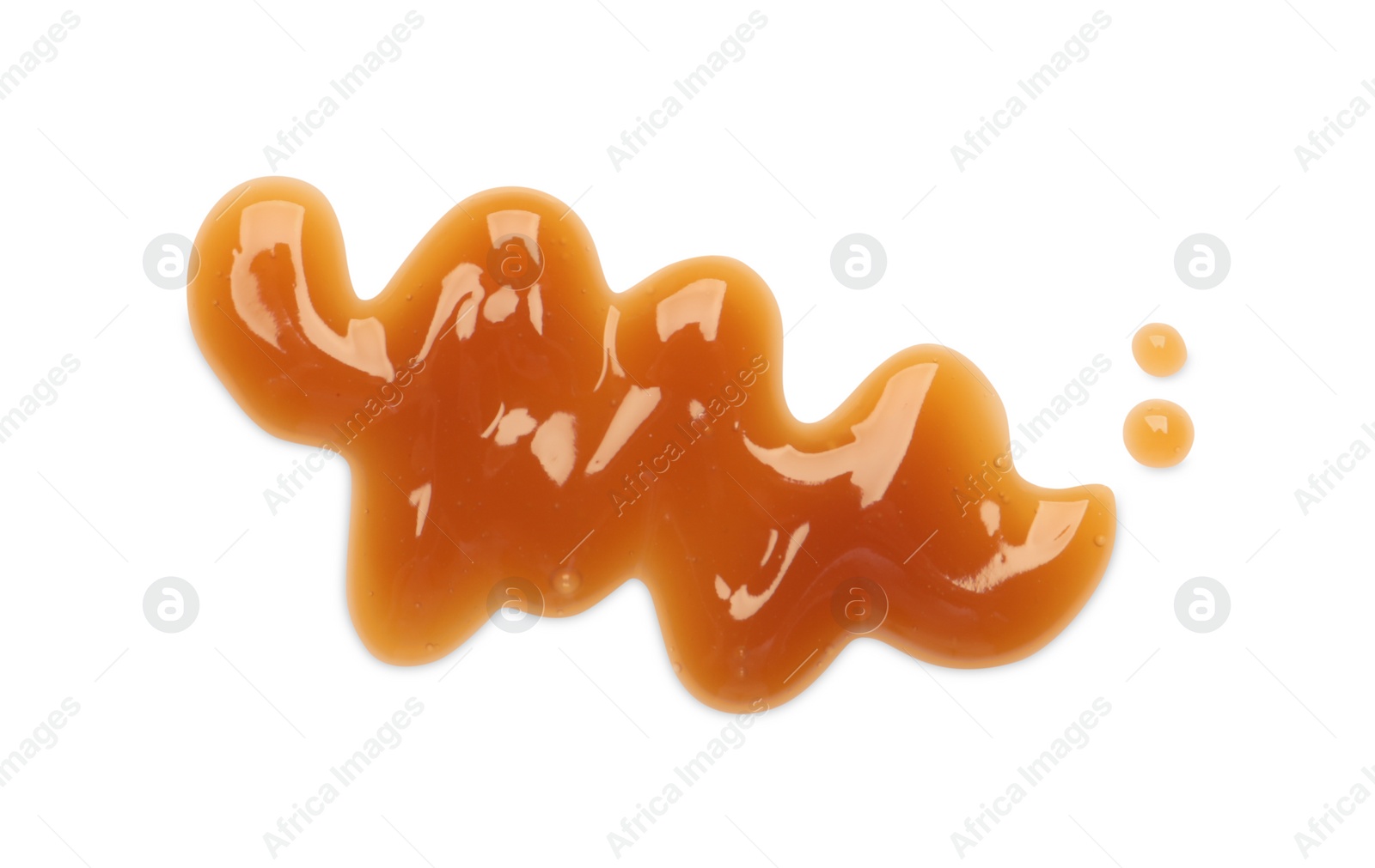 Photo of Stroke of sweet caramel sauce isolated on white, top view