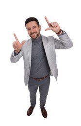 Photo of Handsome bearded businessman in suit on white background, above view