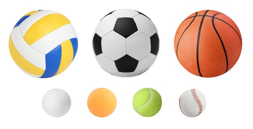 Image of Set with different sport balls on white background