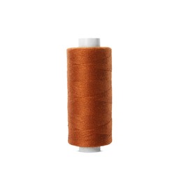 Photo of Spool of brown sewing thread isolated on white