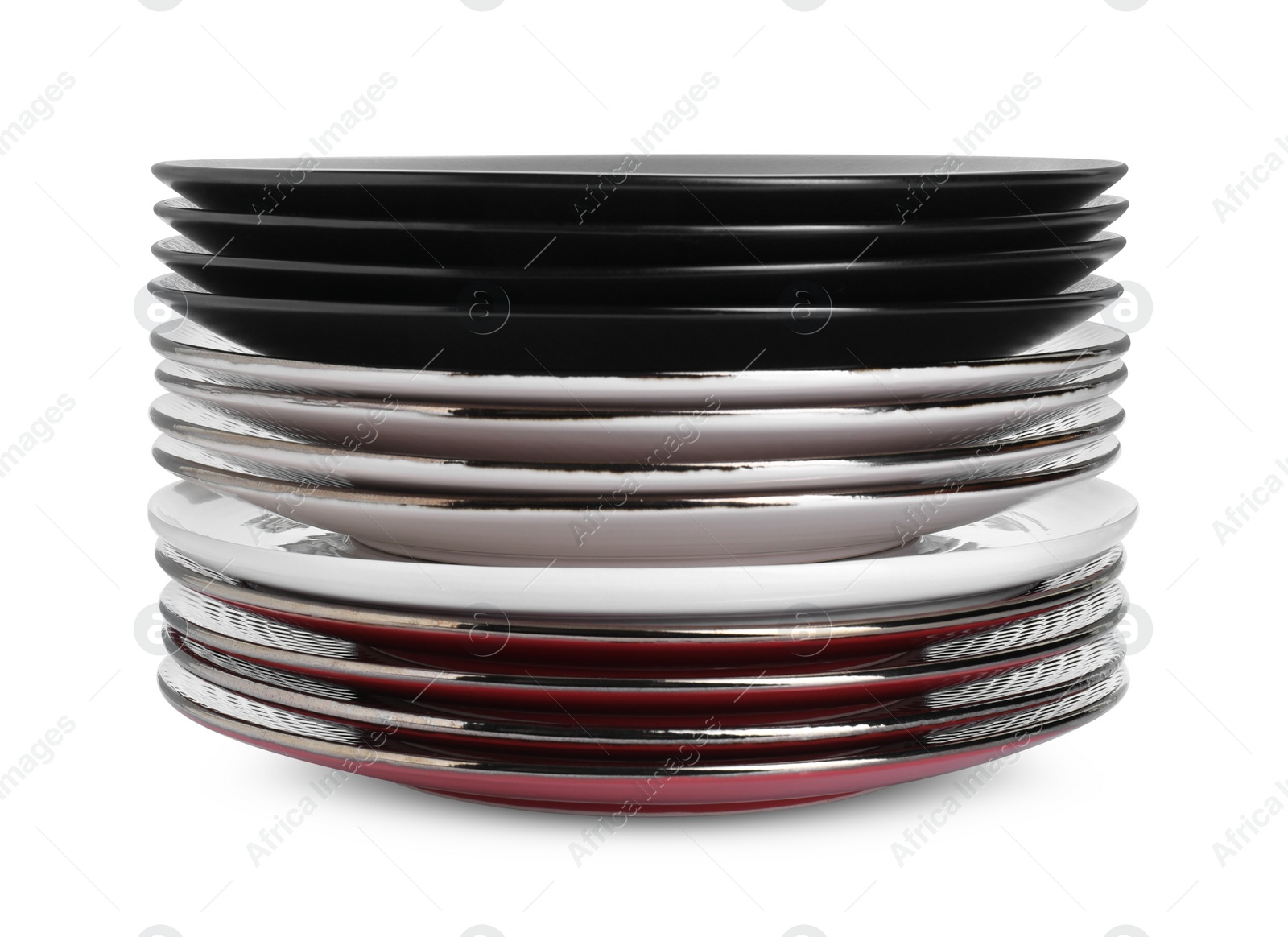 Photo of Stack of beautiful ceramic plates isolated on white