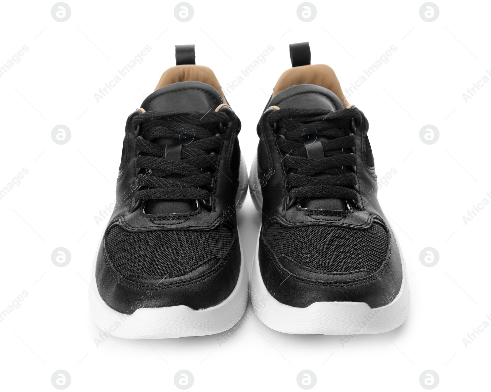 Photo of Pair of stylish shoes on white background