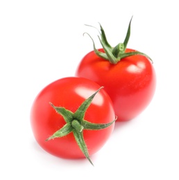 Photo of Fresh organic cherry tomatoes isolated on white