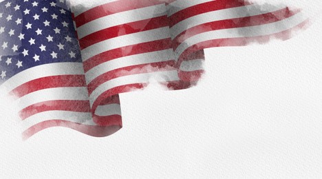 Image of National flag of USA on white background, painting in watercolor