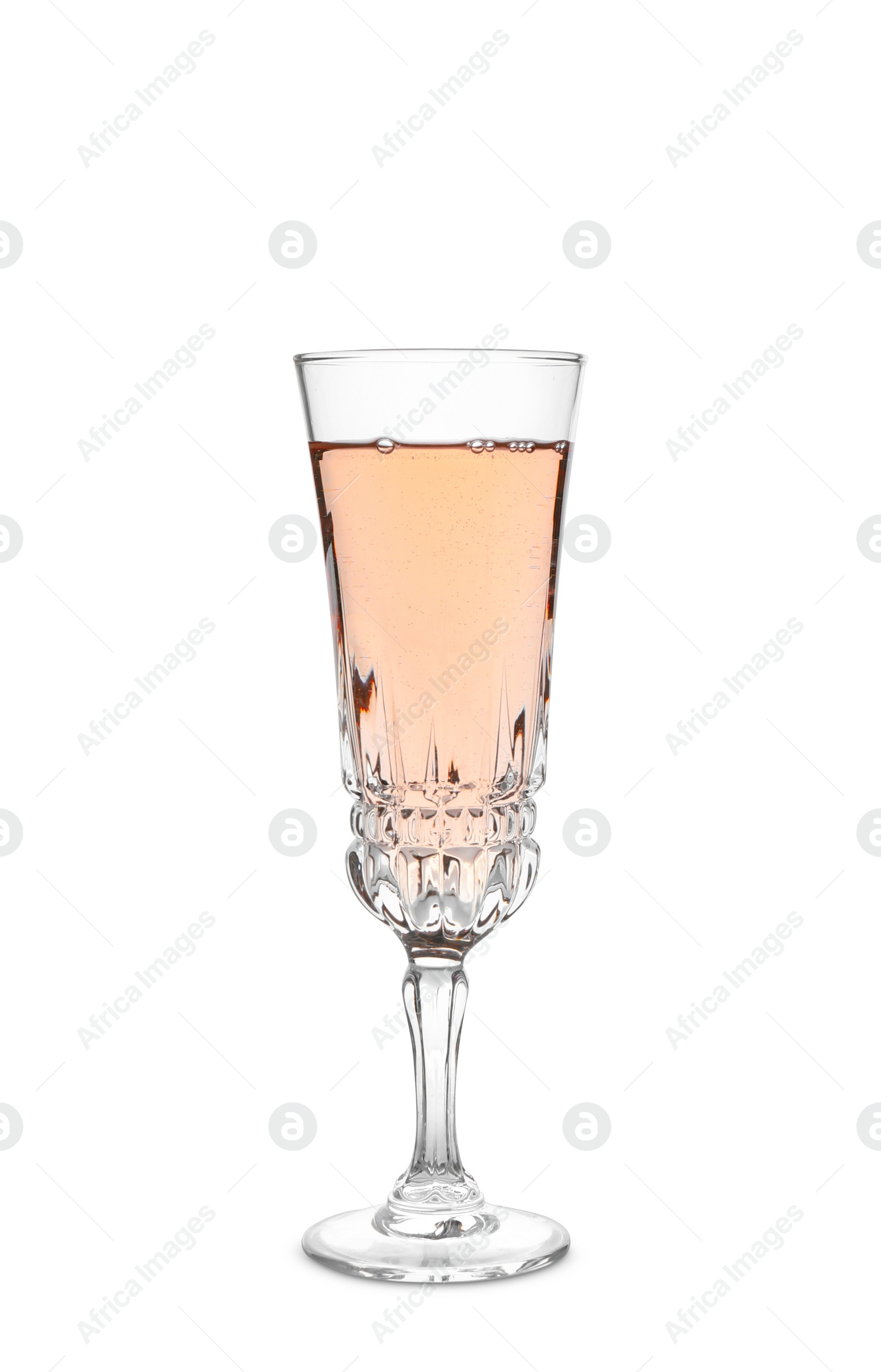 Photo of Glass of sparkling rose champagne isolated on white