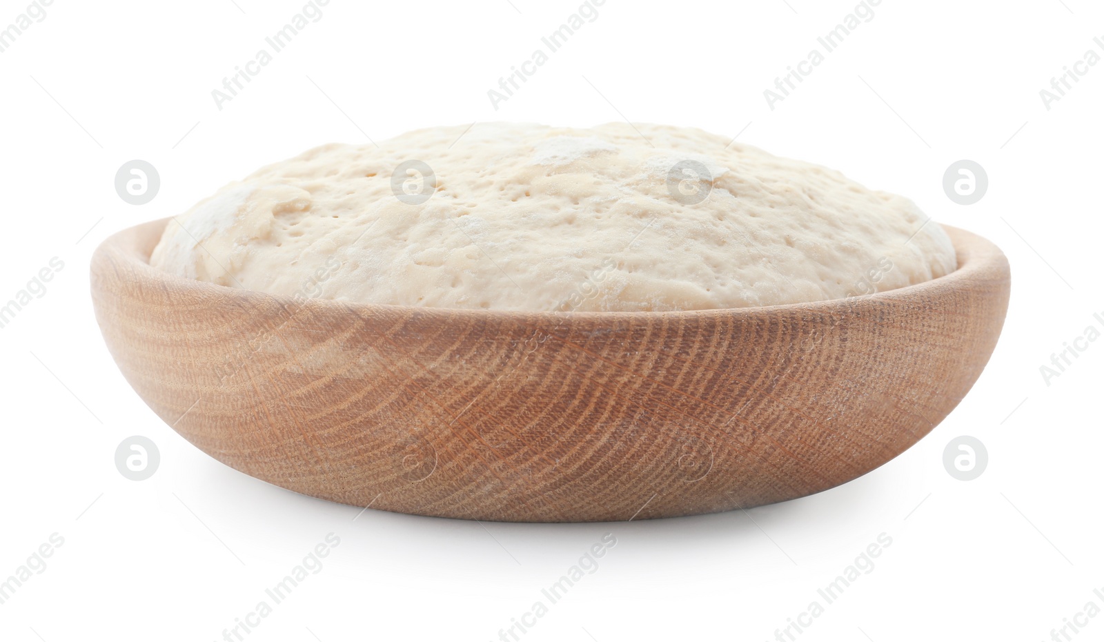 Photo of Bowl with dough for pastries isolated on white