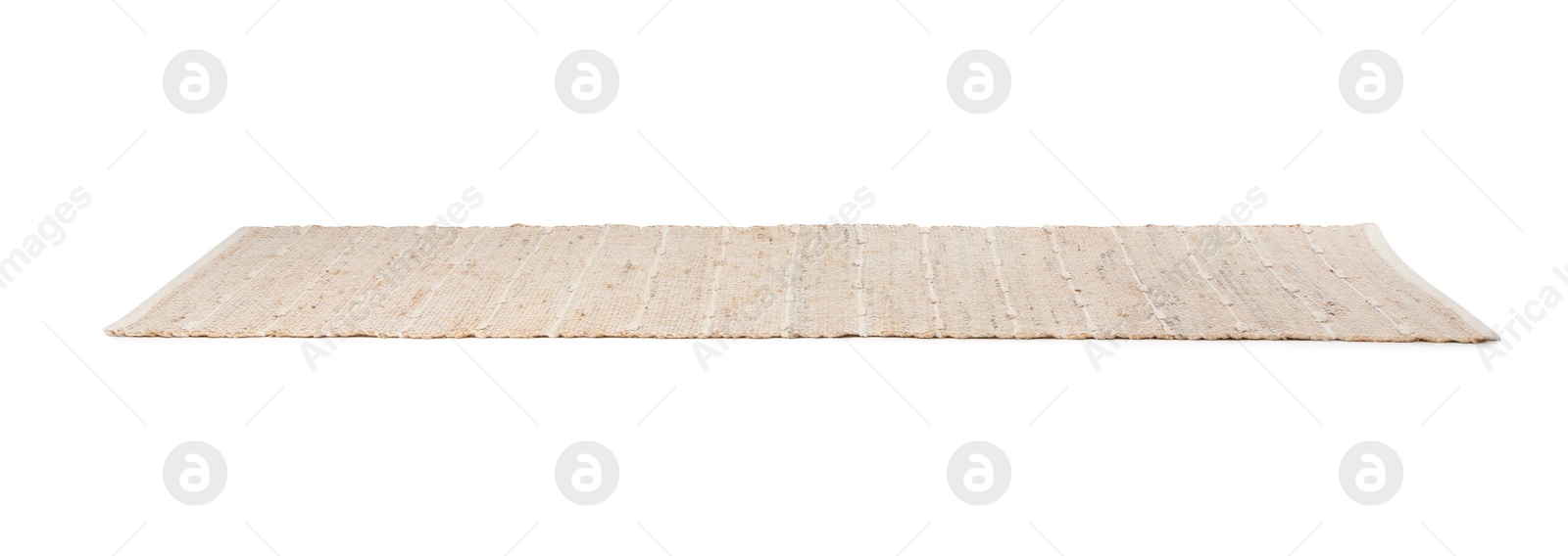 Photo of Stylish beige rug isolated on white. Interior accessory