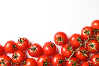 Photo of Composition with ripe cherry tomatoes on white background, top view