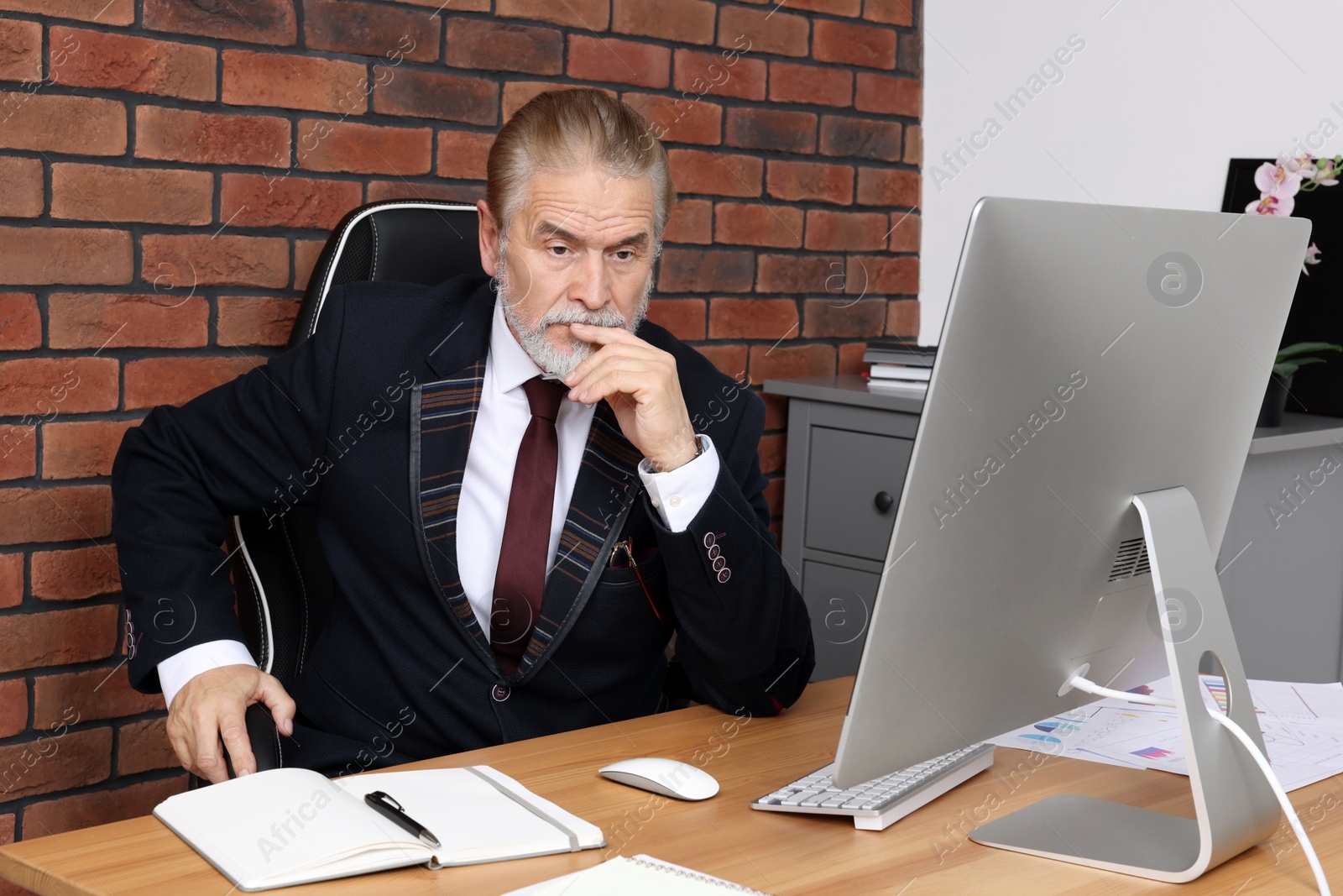 Photo of Successful senior boss working in his office