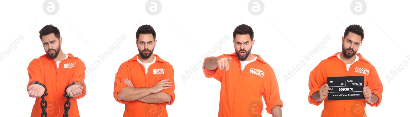 Image of Collage with photos of prisoner on white background. Banner design