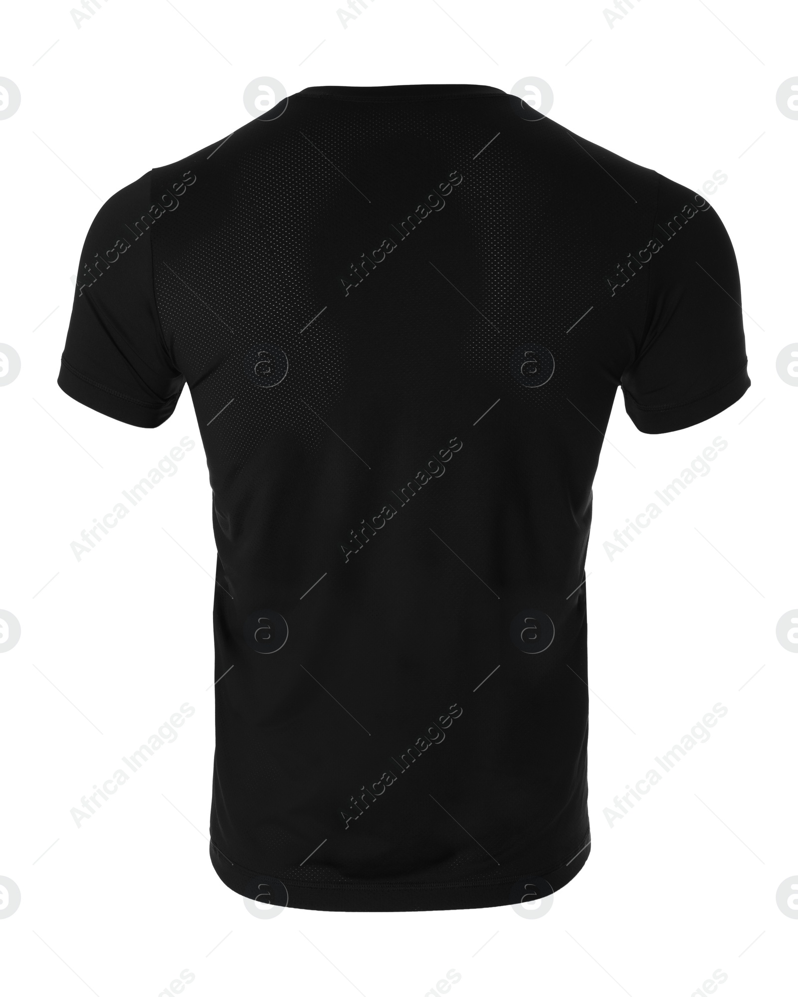 Photo of Black men's t-shirt isolated on white. Sports clothing