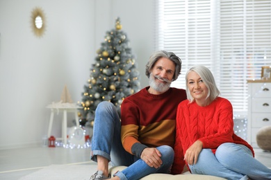 Happy mature couple celebrating Christmas at home