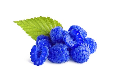 Fresh tasty blue raspberries isolated on white