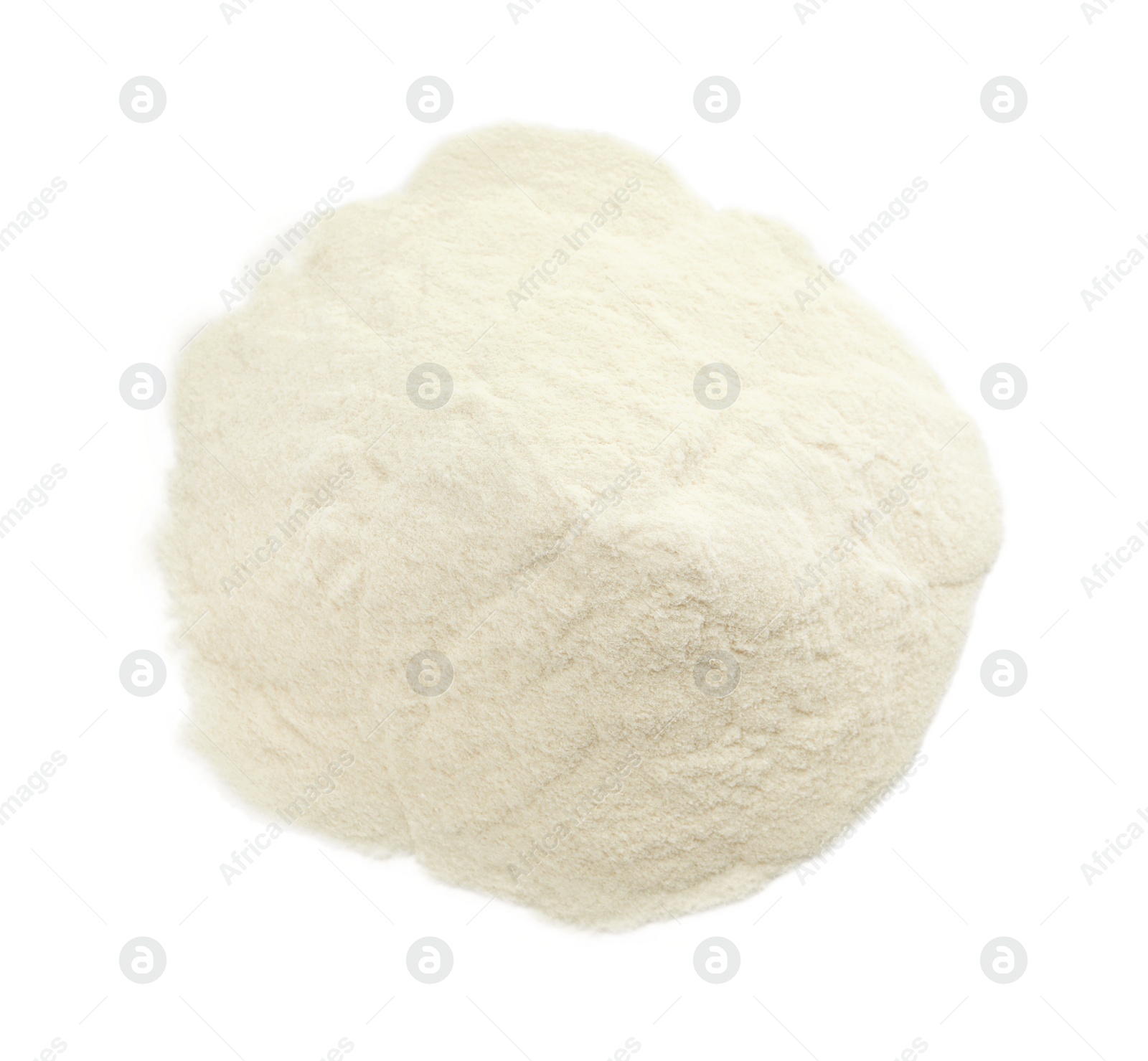 Photo of Pile of agar-agar powder isolated on white, top view