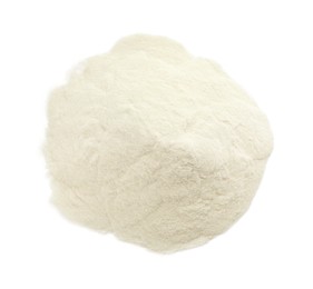 Photo of Pile of agar-agar powder isolated on white, top view