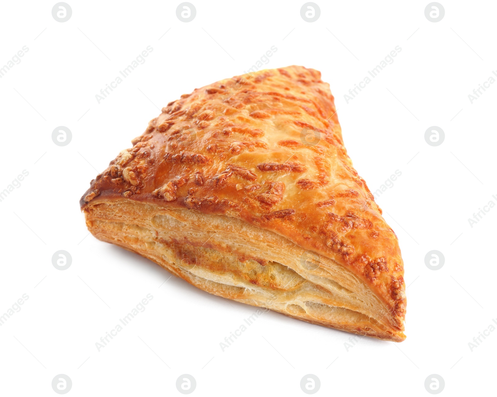 Photo of Fresh tasty puff pastry on white background