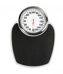 Photo of Modern scales on white background, top view