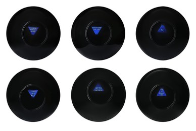 Image of Magic eight ball with different predictions isolated on white, collection