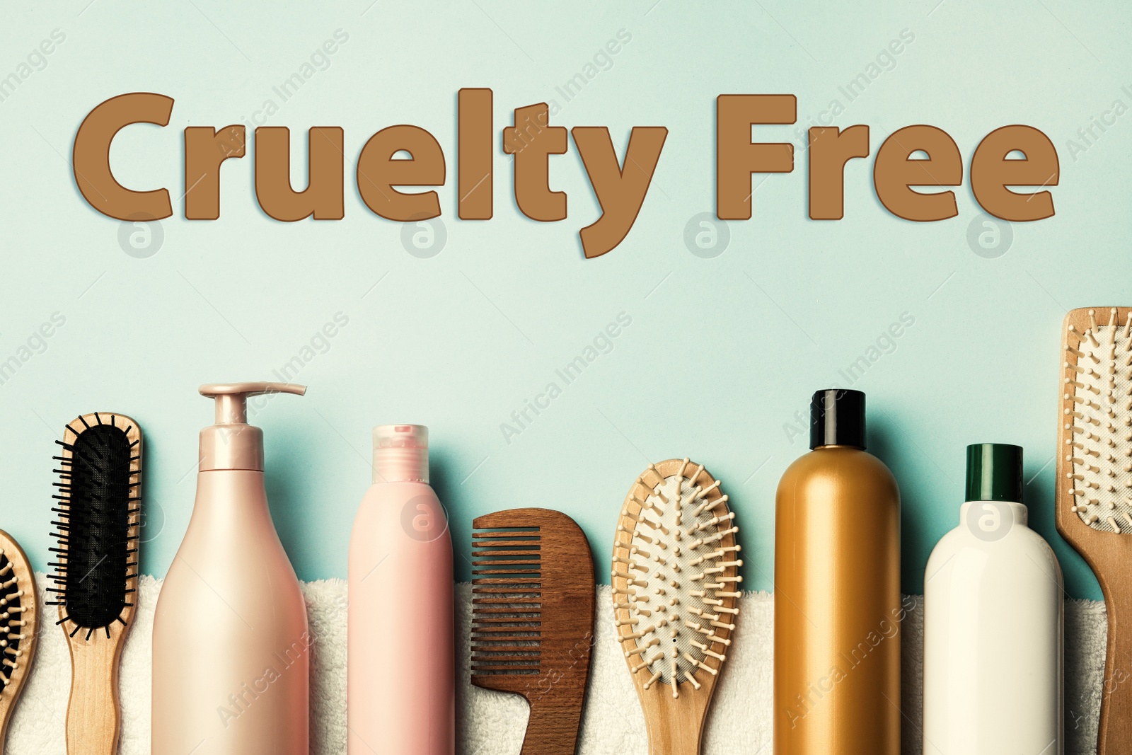 Image of Cruelty free concept. Personal care products not tested on animals, flat lay 