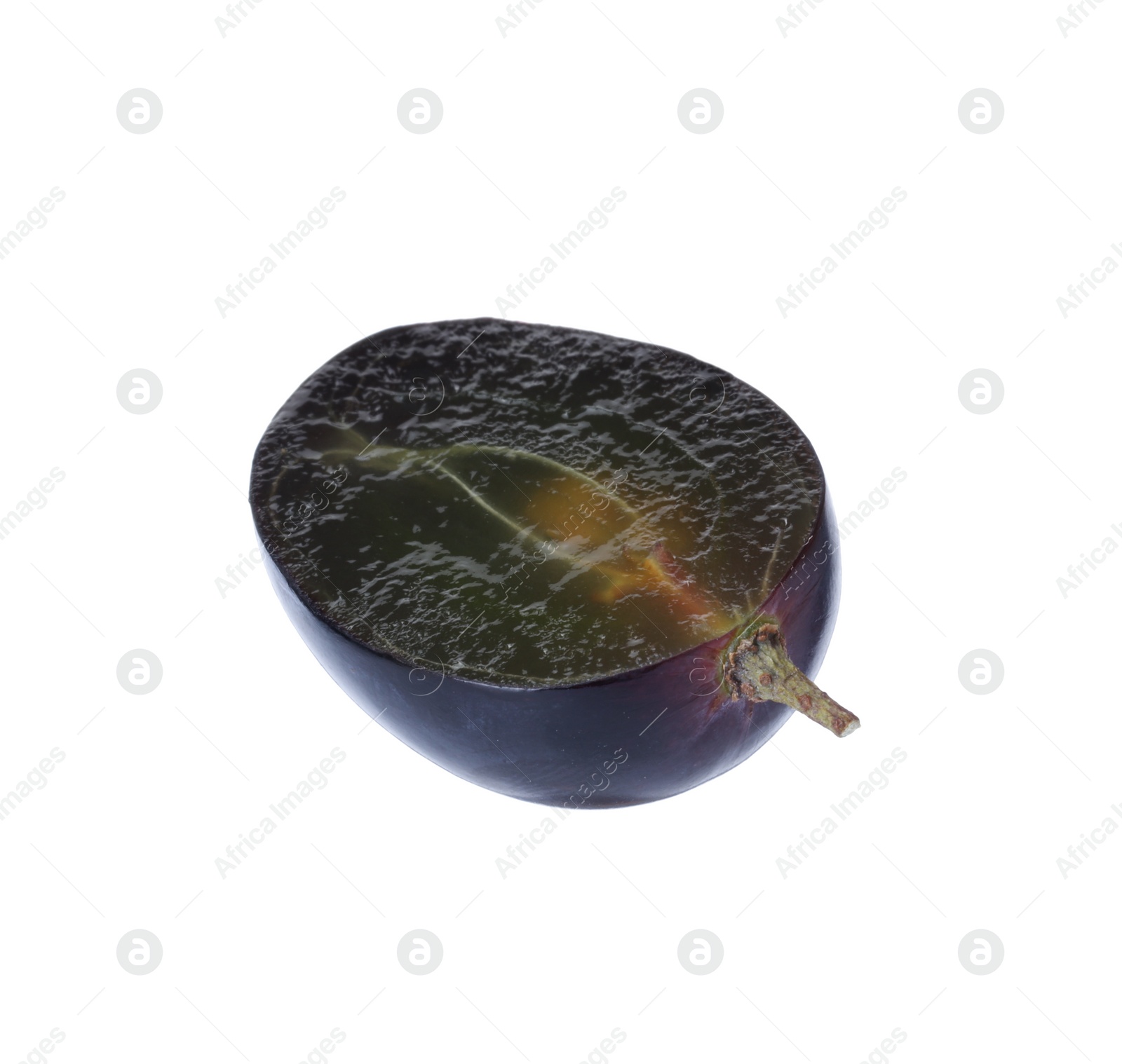 Photo of Half of dark blue grape isolated on white