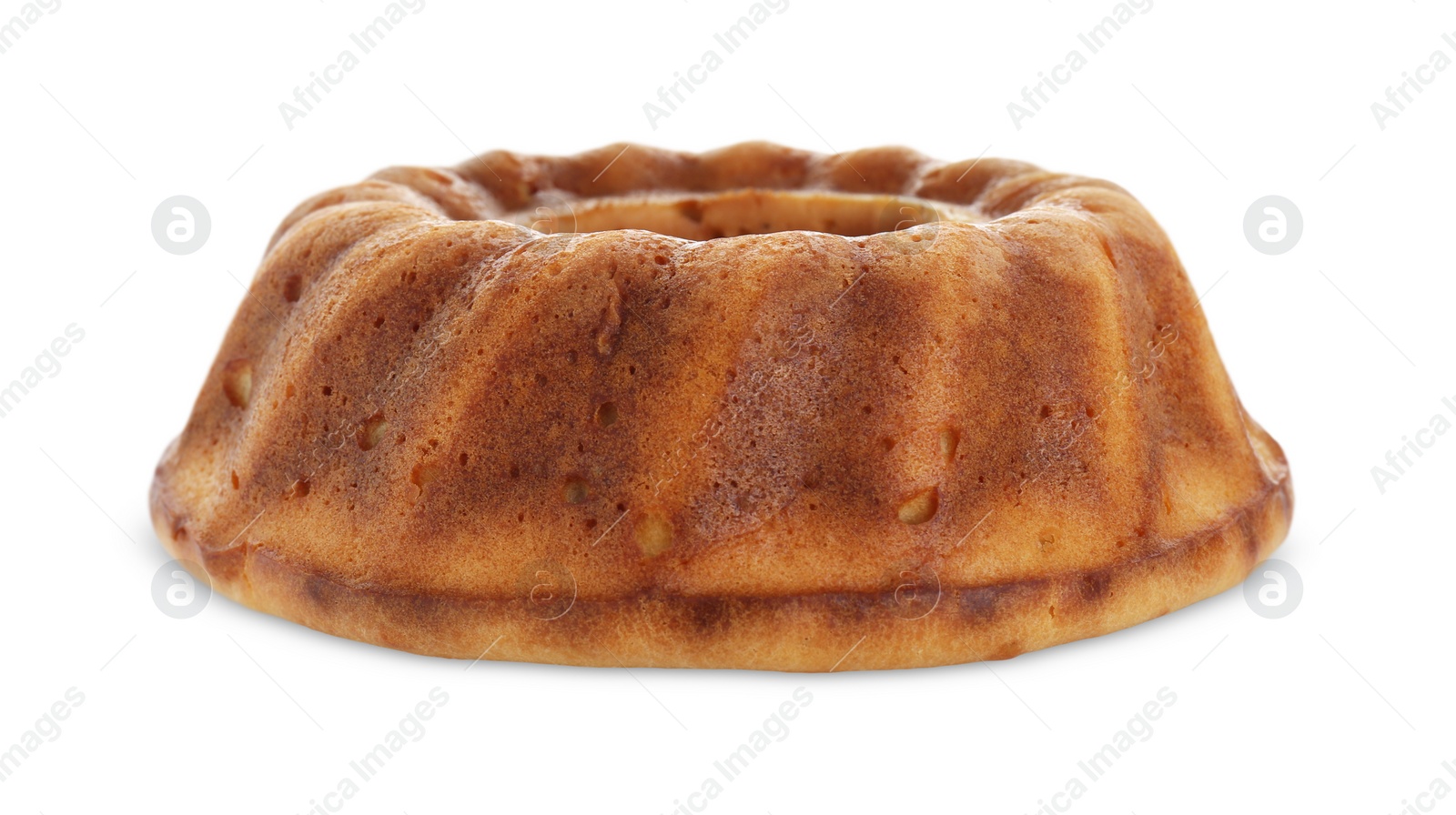 Photo of Delicious homemade yogurt cake on white background