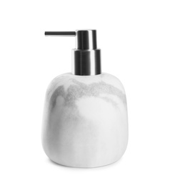 Photo of Modern marble soap dispenser isolated on white