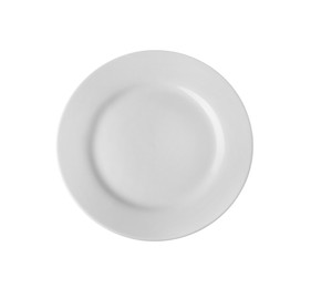 Empty clean ceramic plate isolated on white, top view