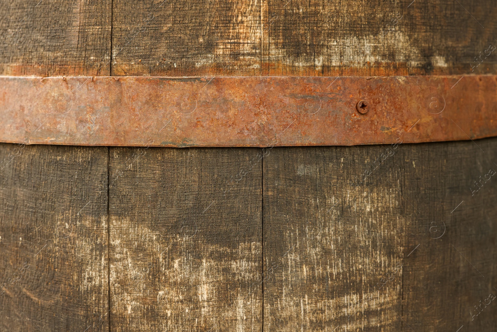 Photo of Traditional wooden barrel as background, closeup. Wine making