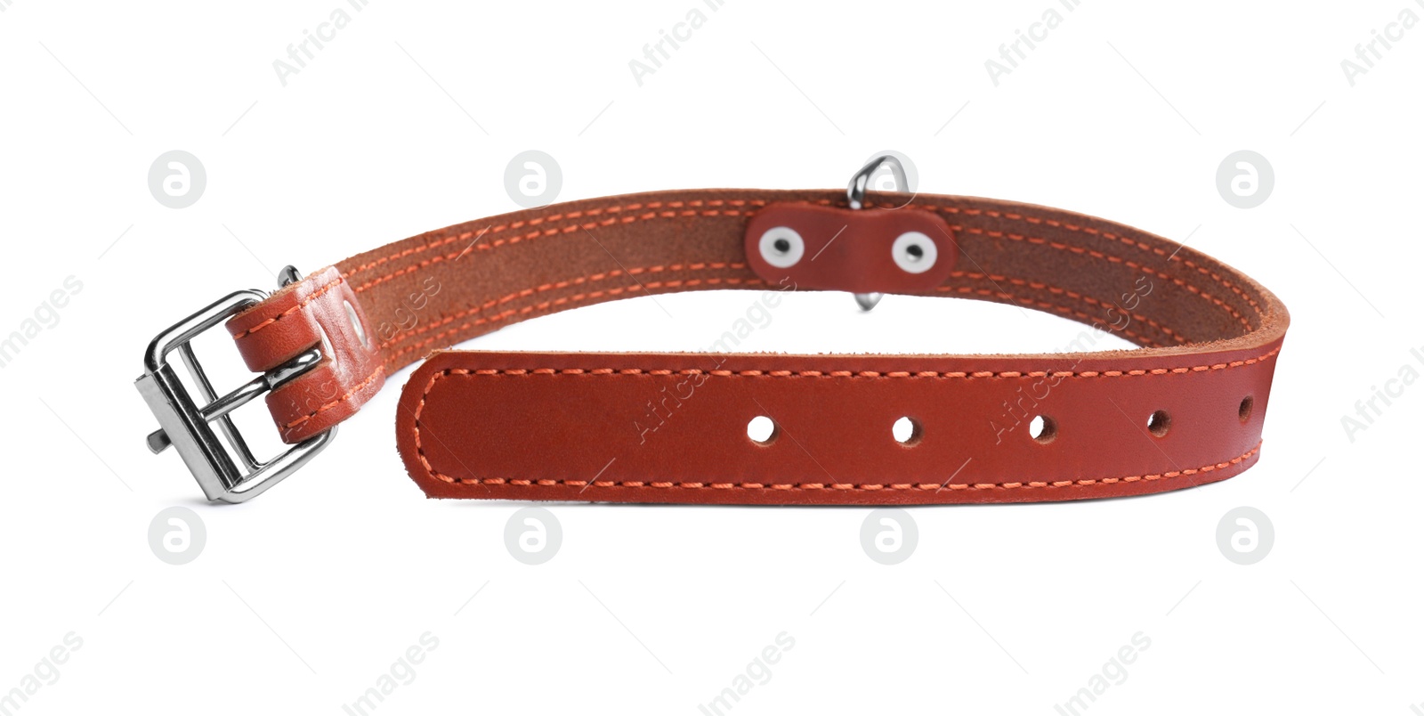 Photo of Brown leather dog collar isolated on white