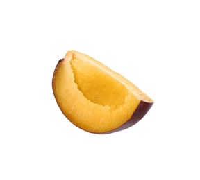 Photo of Slice of ripe plum isolated on white