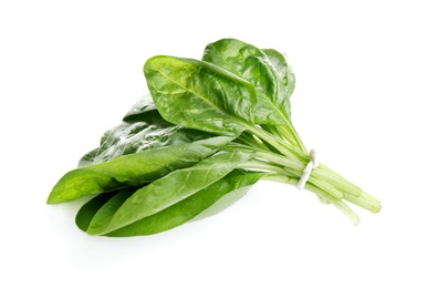 Photo of Bunch of fresh green healthy baby spinach leaves isolated on white