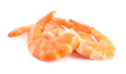 Photo of Delicious freshly cooked shrimps isolated on white