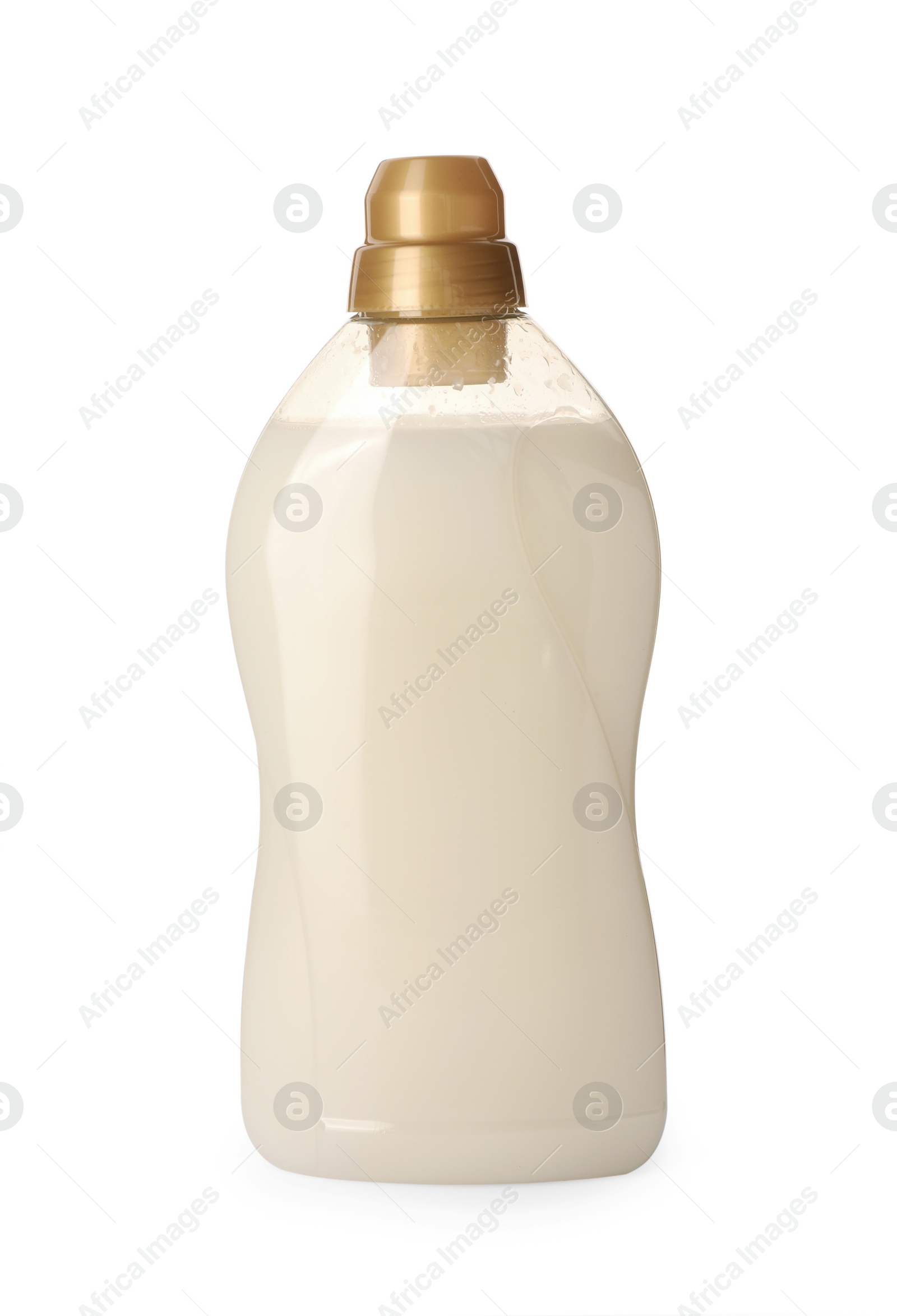 Photo of Bottle of fabric softener isolated on white