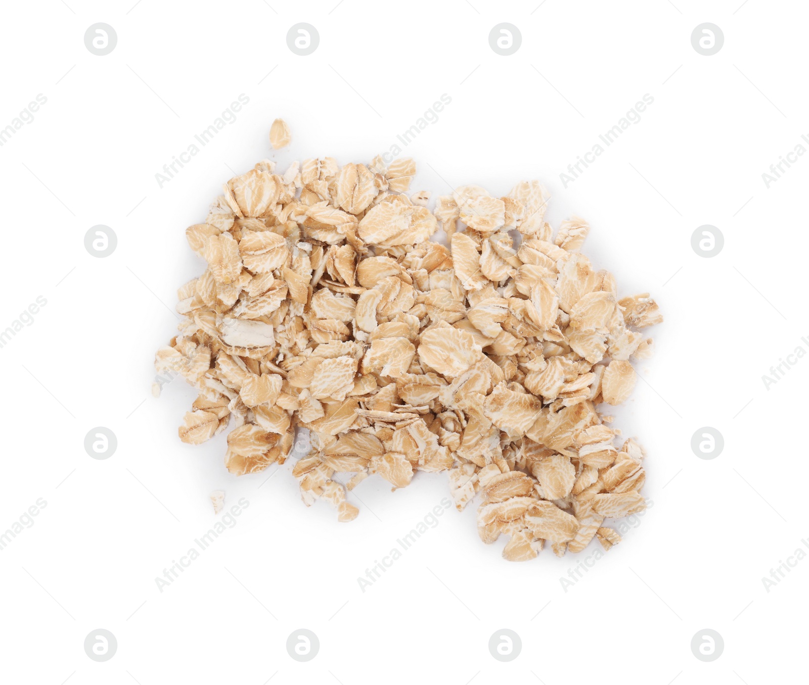 Photo of Pile of oatmeal isolated on white, top view