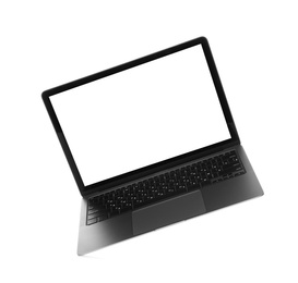 Photo of Laptop with blank screen isolated on white. Mockup for design