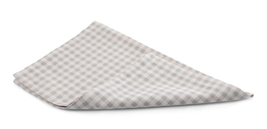 Photo of One grey plaid napkin isolated on white