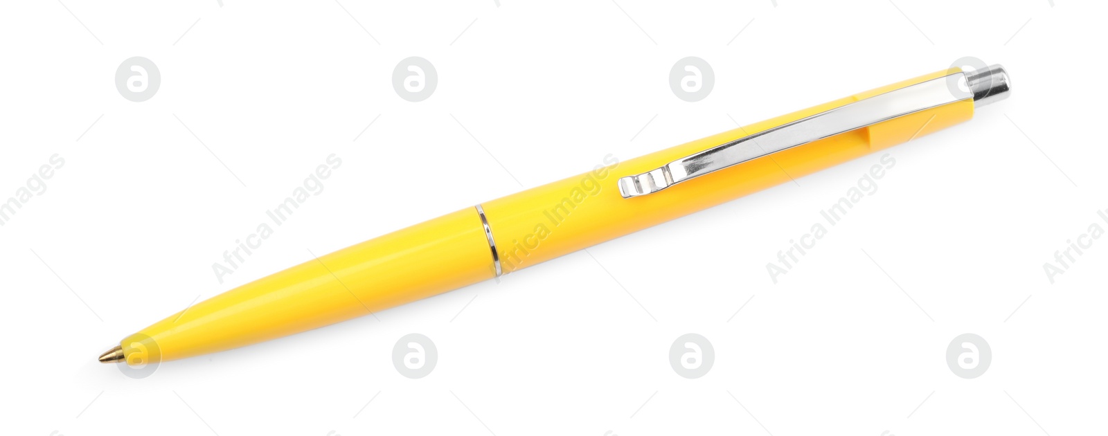Photo of New stylish yellow pen isolated on white