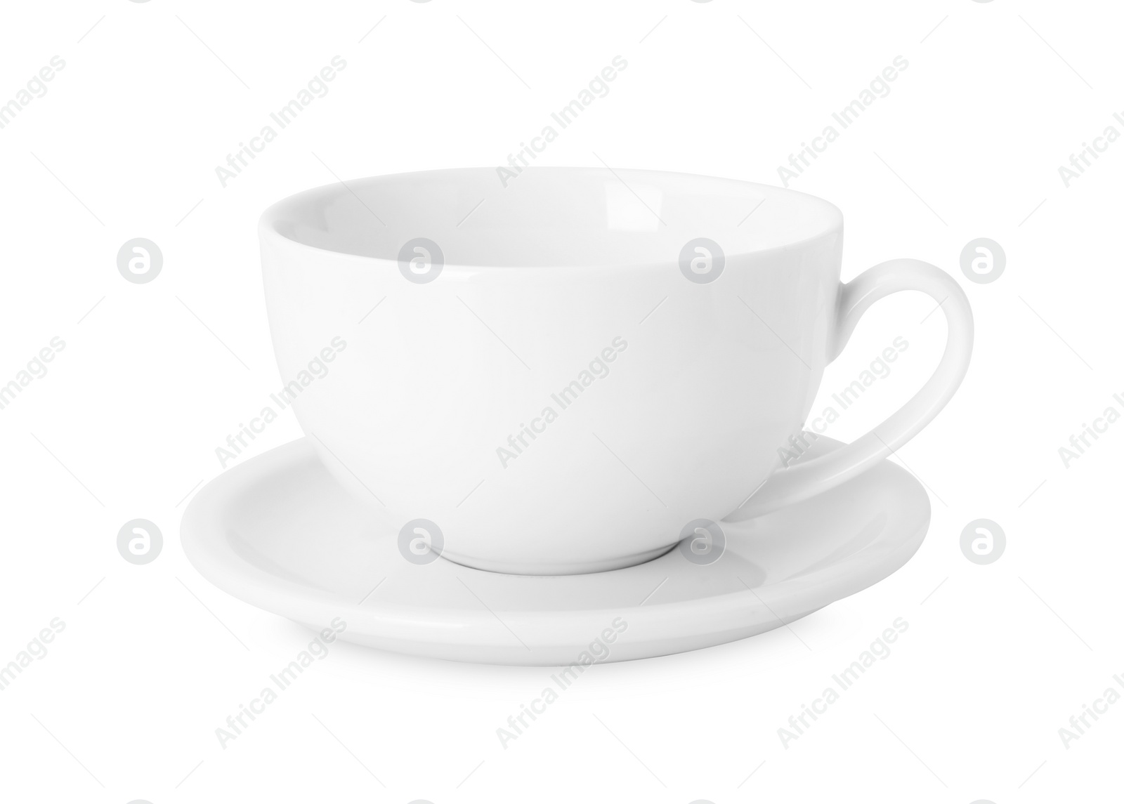 Photo of Ceramic cup and saucer isolated on white