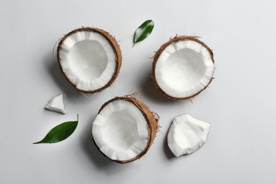 Photo of Composition with coconuts on white background, top view