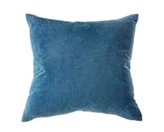 Photo of Soft decorative pillow on white background