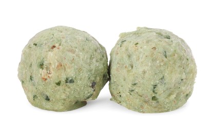 Photo of Raw falafel balls isolated on white. Vegan meat product