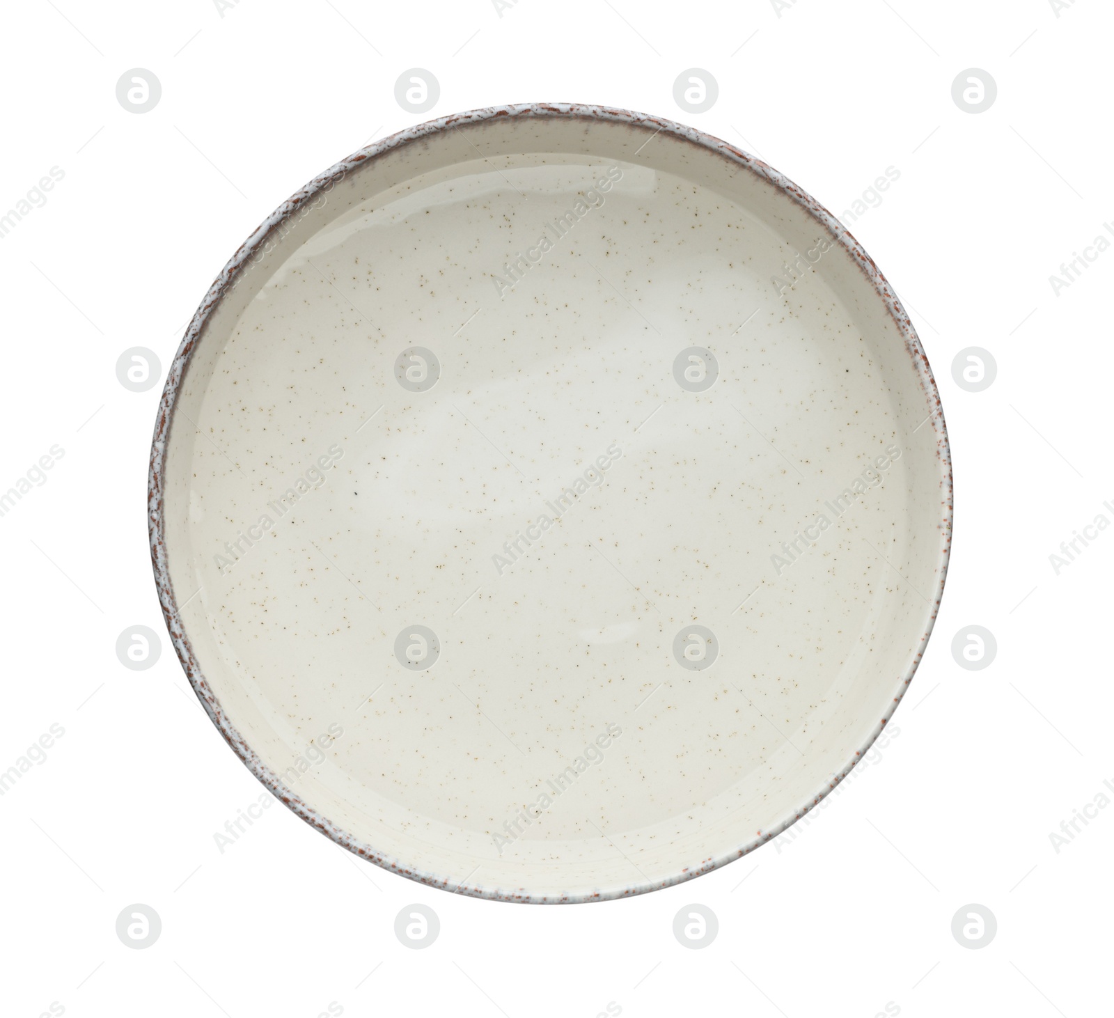 Photo of Ceramic bowl with clear water isolated on white, top view